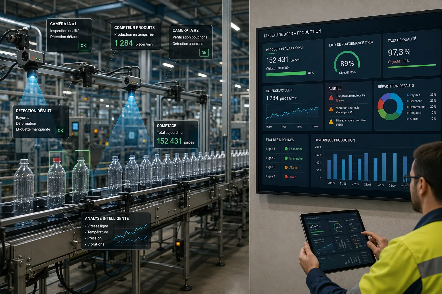 Opérateur utilisant l'intelligence artificielle pour la saisie de données de production en usine