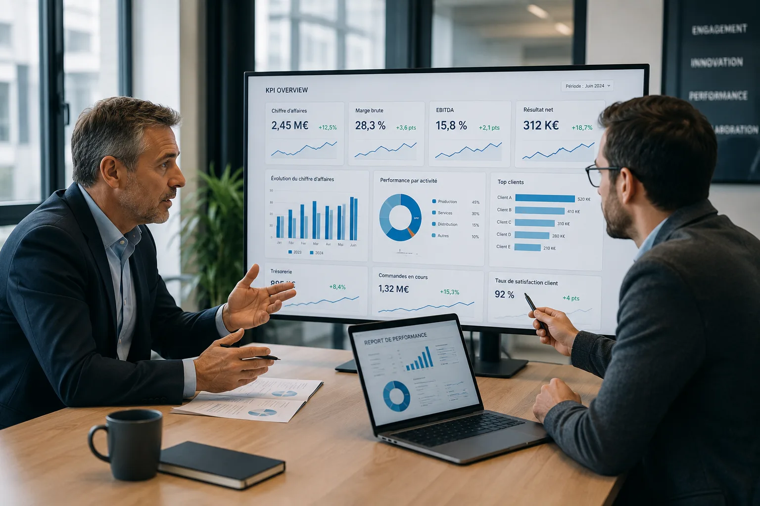 Tableau de bord KPI généré automatiquement par intelligence artificielle — reporting PME