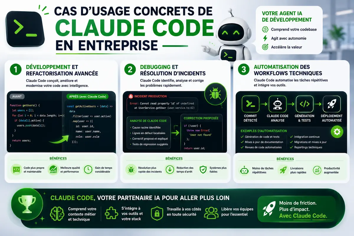 Cas d’usage concrets de Claude Code en entreprise — refactorisation, génération de tests, automatisation et revue de code