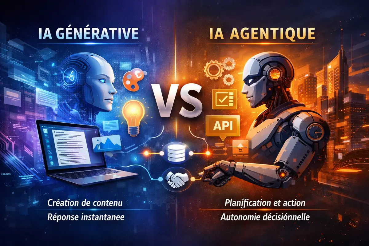 IA générative vs IA agentique — différences, complémentarités et choix stratégique