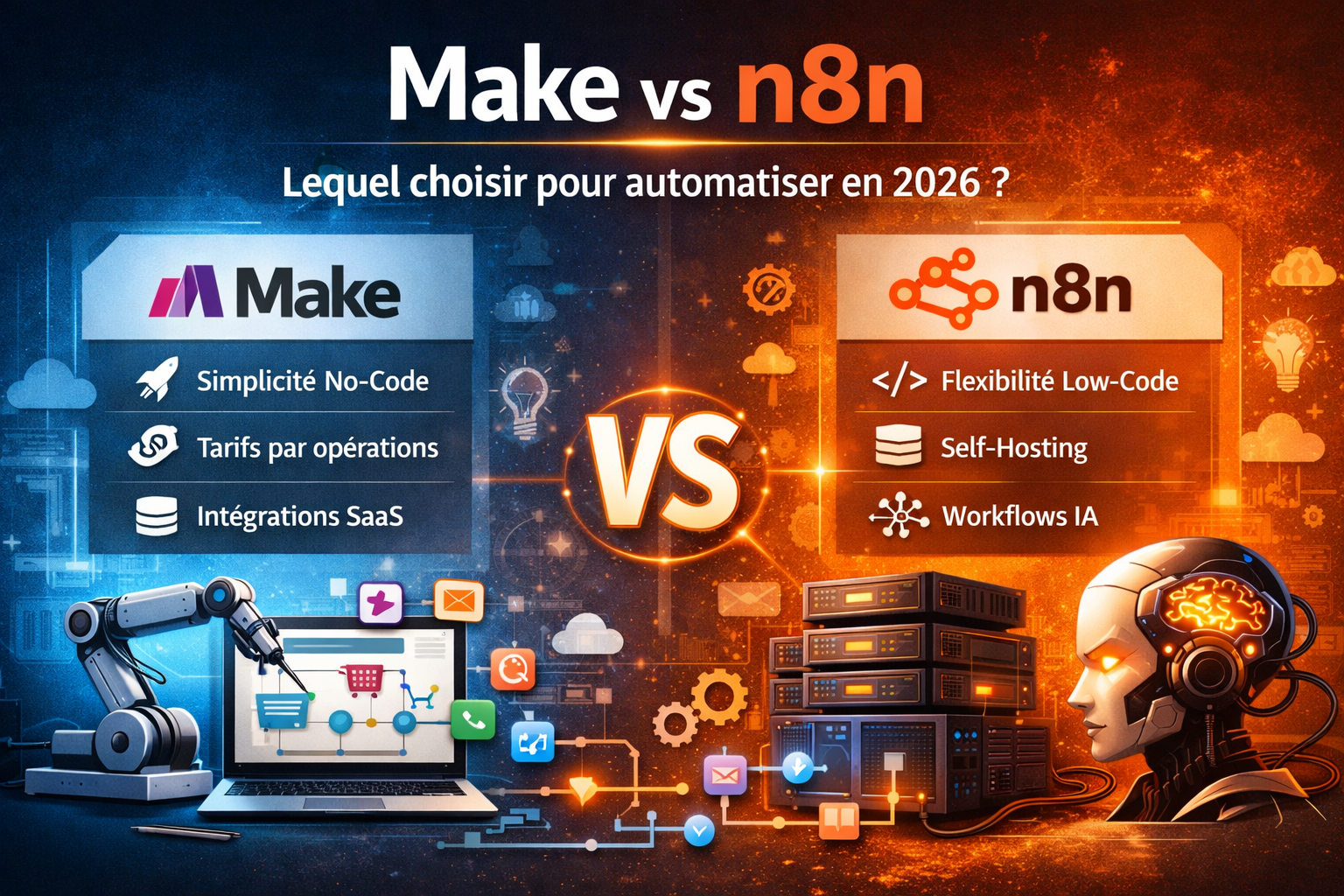 Make vs n8n — comparatif pour choisir le meilleur outil d'automatisation en 2026