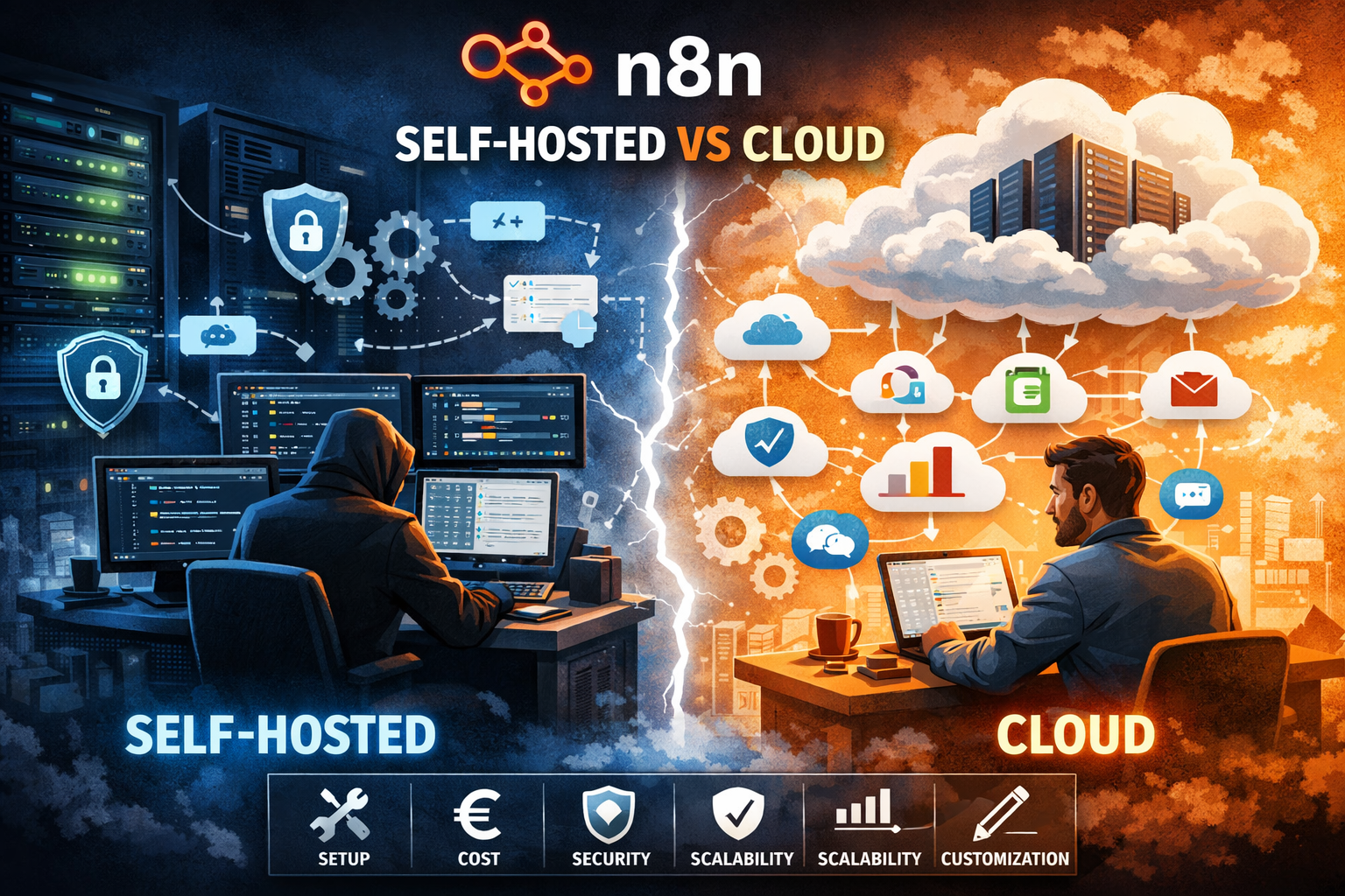 n8n self-hosted vs cloud — comparatif coût, sécurité et scalabilité pour choisir en 2026