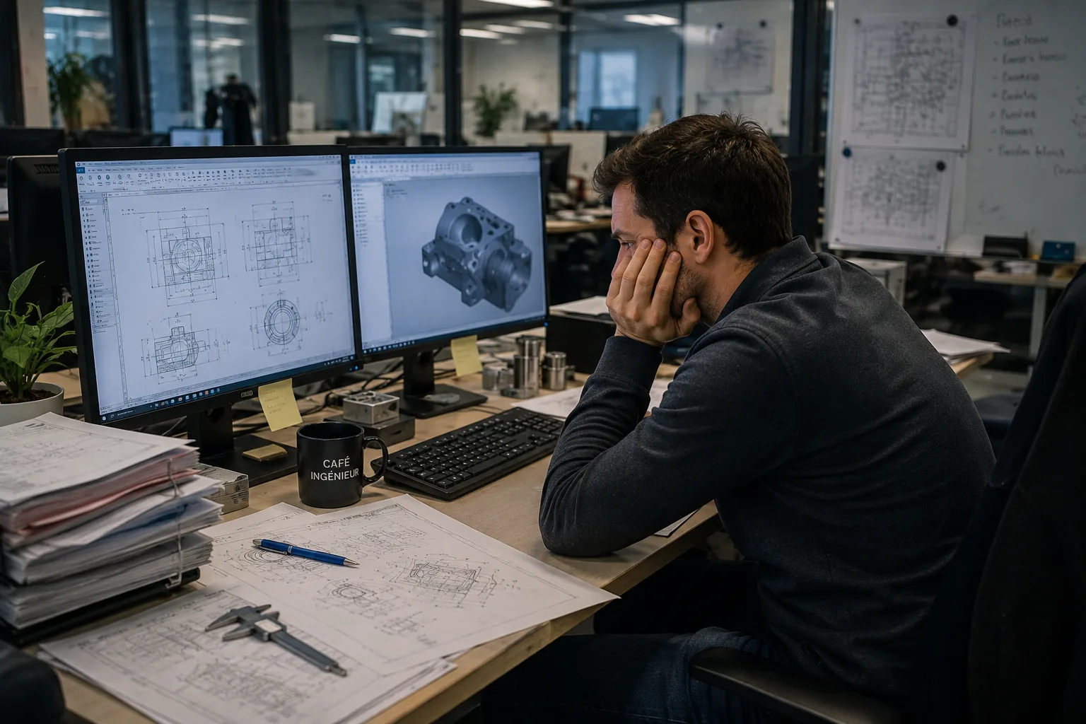 Ingénieur bureau d'études travaillant sur des tâches répétitives