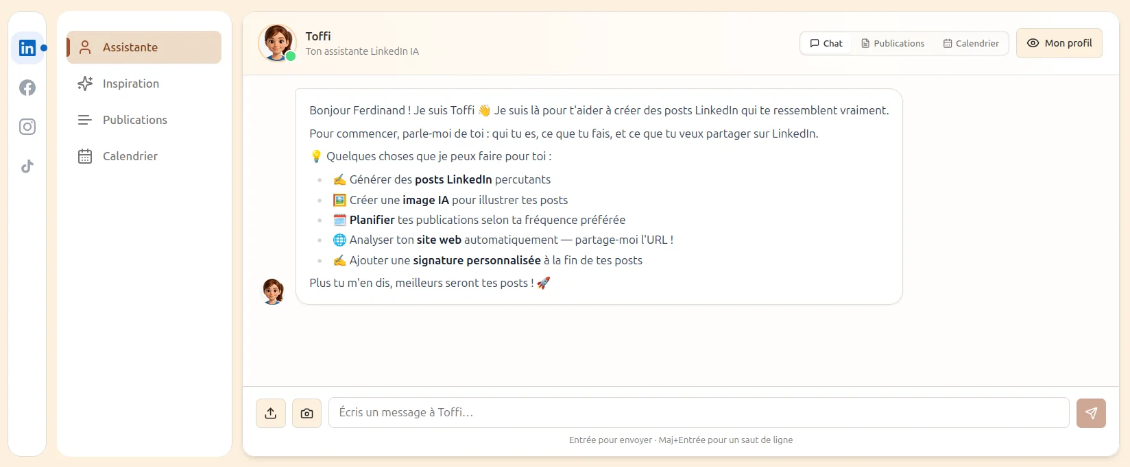 Toffi, assistante IA réseaux sociaux — exemple